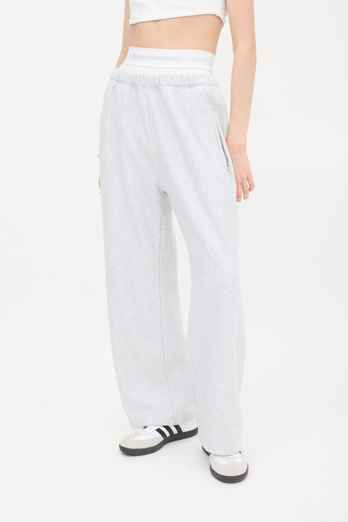 T by Alexander Wang Grey 
White Logo Waistband Sweatpant