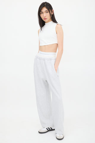 T by Alexander Wang Grey 
White Logo Waistband Sweatpant