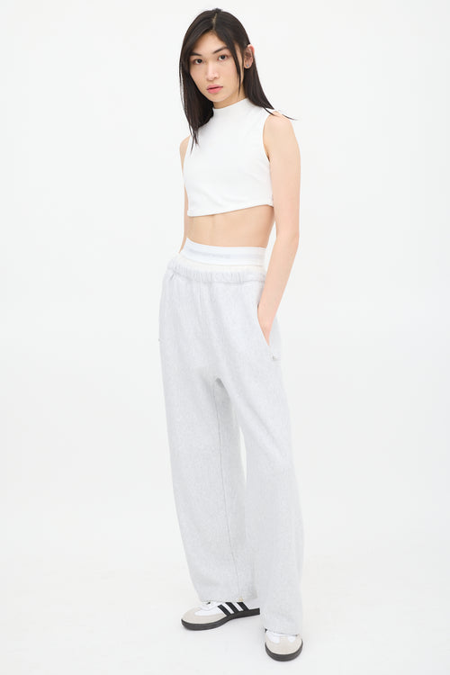 T by Alexander Wang Grey 
White Logo Waistband Sweatpant