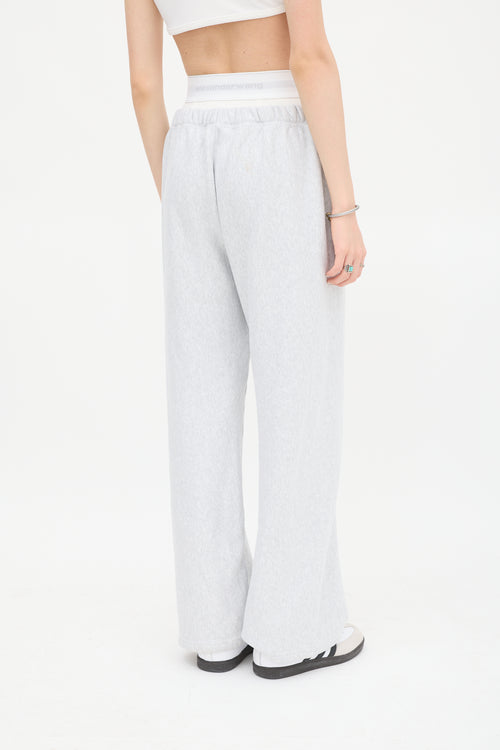 T by Alexander Wang Grey 
White Logo Waistband Sweatpant