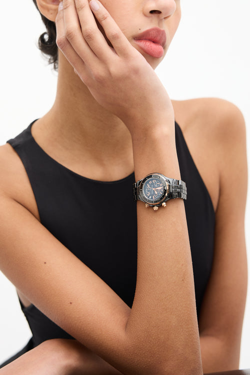 Technomarine Black Ceramic 
Rose Gold Chronograph Watch