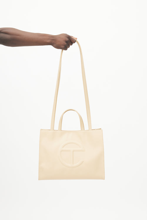 Telfar Beige Vegan Leather Medium Shopping Bag