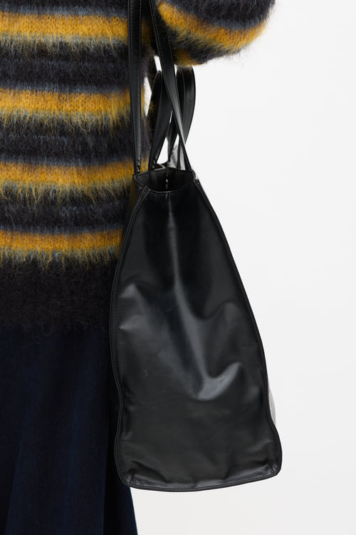 Telfar Black Leather Shopping Tote Bag