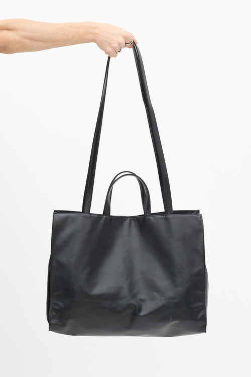 Telfar Black Leather Shopping Tote Bag