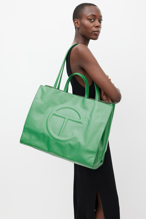 Telfar Green Faux Leather Large Shopping Bag