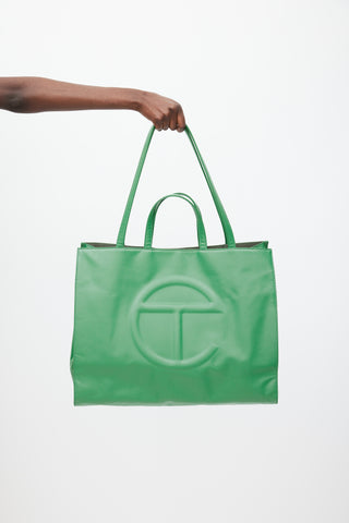 Telfar Green Faux Leather Large Shopping Bag