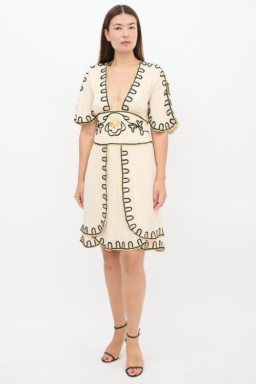 Temperley Beige Silk Embellished Midi Dress