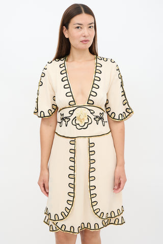 Temperley Beige Silk Embellished Midi Dress