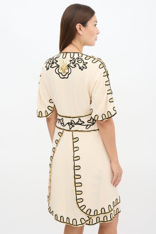 Temperley Beige Silk Embellished Midi Dress