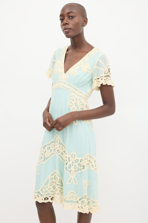 Temperley Blue 
Cream Lace Dress