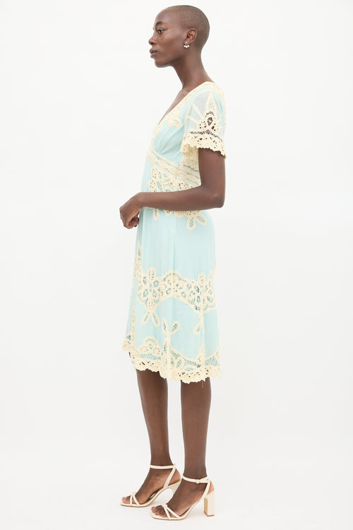 Temperley Blue 
Cream Lace Dress