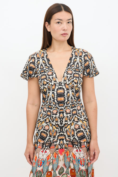 Temperley Multicolour Printed V-Neck Midi Dress