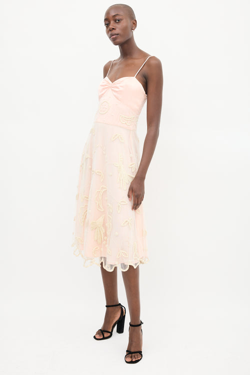 Temperley Pink 
Cream Tulle Embroidered Dress