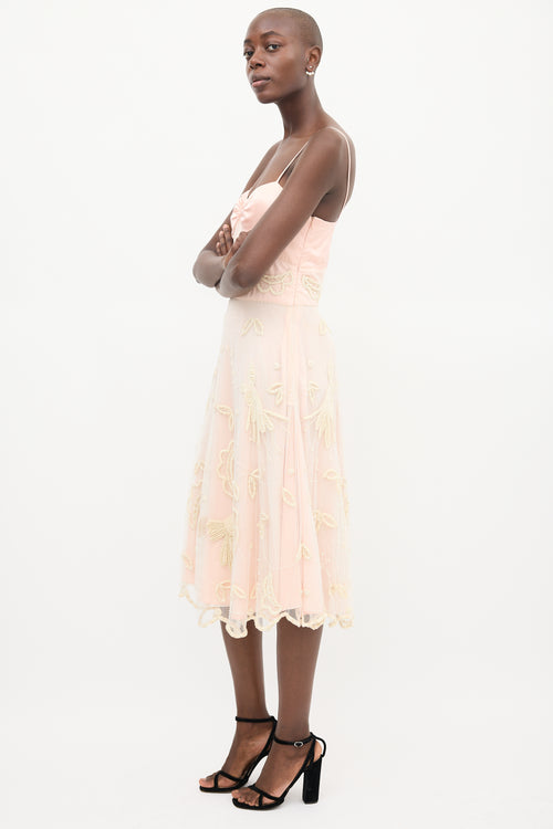 Temperley Pink 
Cream Tulle Embroidered Dress