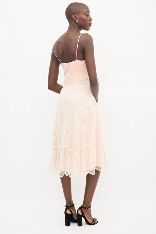 Temperley Pink 
Cream Tulle Embroidered Dress