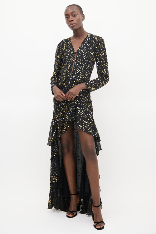 The Attico Black 
Gold Star Ruffled Long Dress