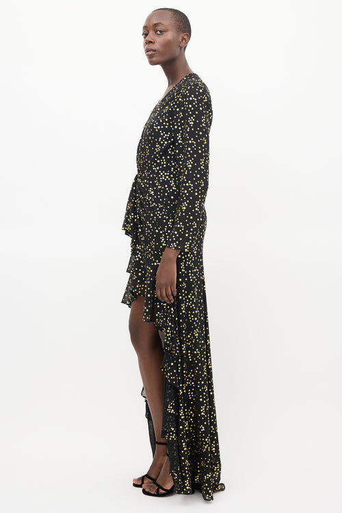 The Attico Black 
Gold Star Ruffled Long Dress