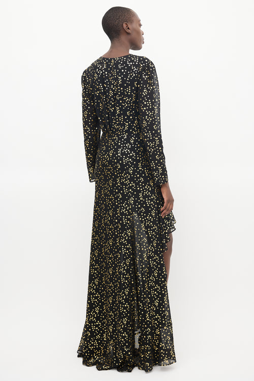 The Attico Black 
Gold Star Ruffled Long Dress