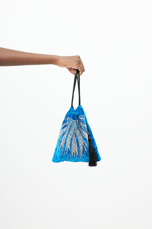 The Attico Blue 
Silver Sequin Velvet Drawstring Pouch