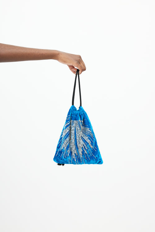 The Attico Blue 
Silver Sequin Velvet Drawstring Pouch