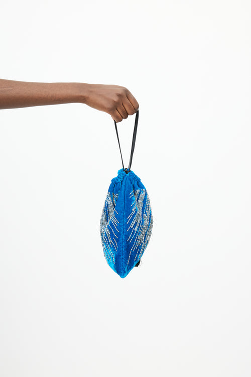 The Attico Blue 
Silver Sequin Velvet Drawstring Pouch