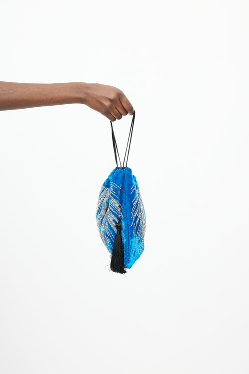 The Attico Blue 
Silver Sequin Velvet Drawstring Pouch