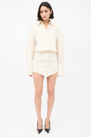 The Attico Cream Seersucker Silvye Pinstripe Shirt Dress