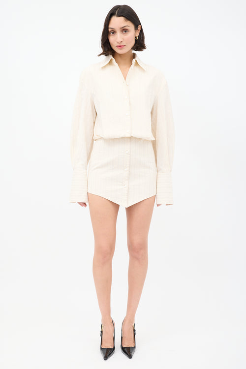 The Attico Cream Seersucker Silvye Pinstripe Shirt Dress