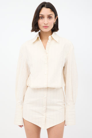 The Attico Cream Seersucker Silvye Pinstripe Shirt Dress