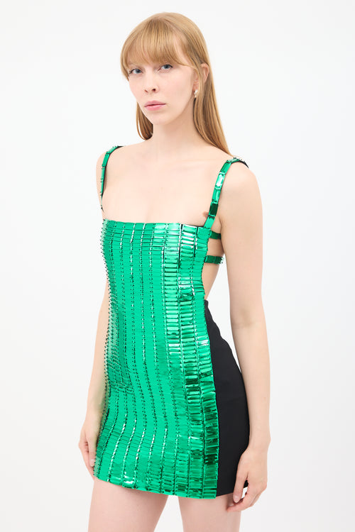 The Attico Green 
Black Rectangular Sequin Rue Mini Dress