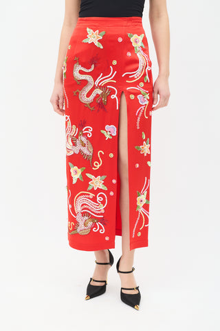 Attico Red 
Multi Satin Embellished Midi Skirt