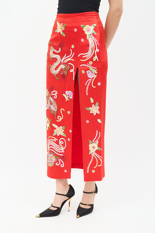 Attico Red 
Multi Satin Embellished Midi Skirt