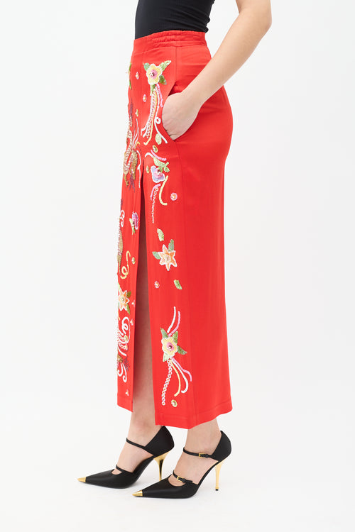 Attico Red 
Multi Satin Embellished Midi Skirt