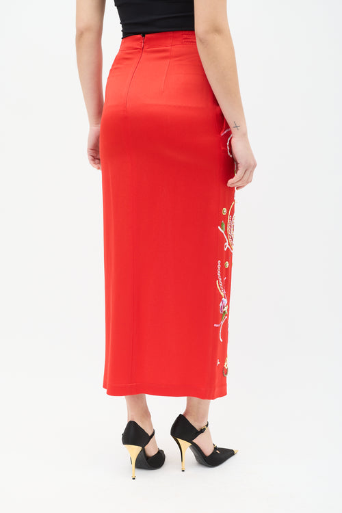 Attico Red 
Multi Satin Embellished Midi Skirt