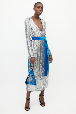 The Attico Silver 
Blue Sequin Velvet Wrap Dress