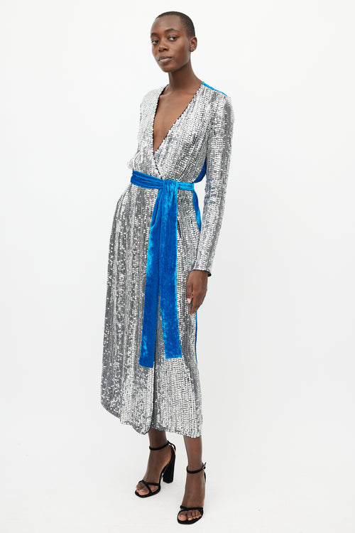 The Attico Silver 
Blue Sequin Velvet Wrap Dress