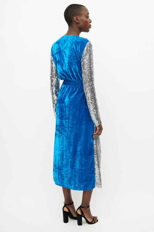 The Attico Silver 
Blue Sequin Velvet Wrap Dress