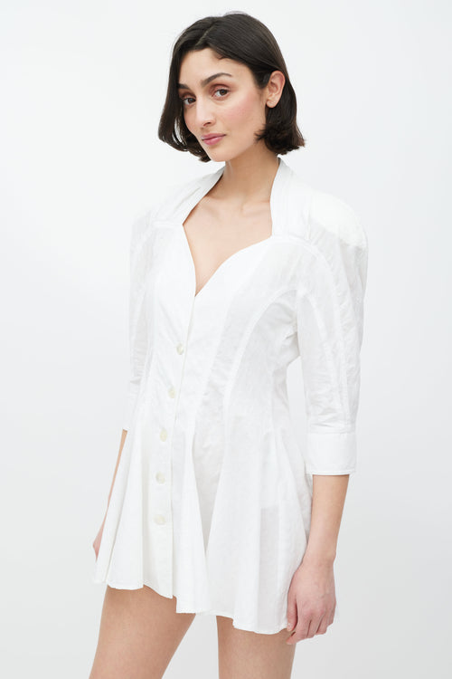 Attico White Cotton Button Down Mini Dress