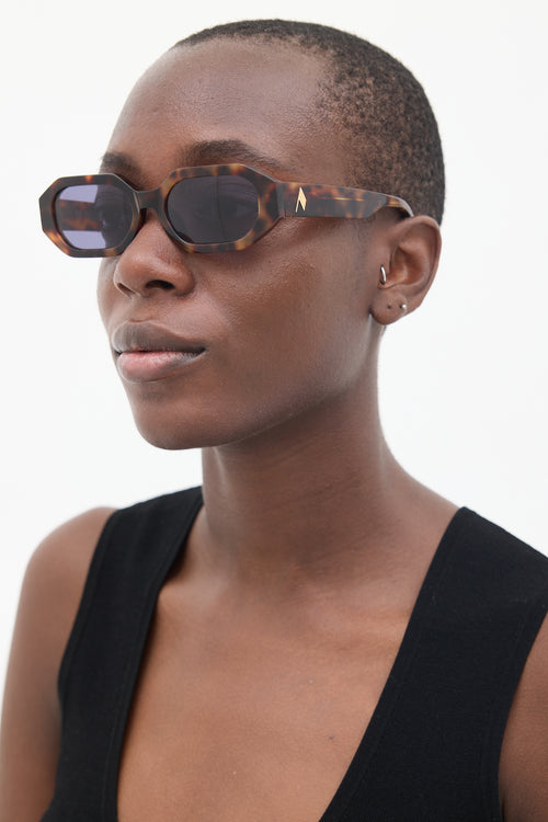 The Attico X Linda Farrow Brown Irene Rectangular Sunglasses