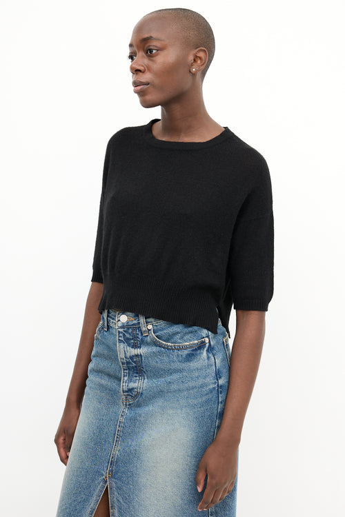 The Cashmere Shop Black Half Sleeve Cropped Sweater