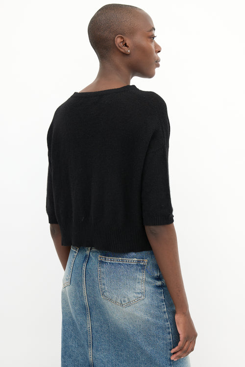 The Cashmere Shop Black Half Sleeve Cropped Sweater