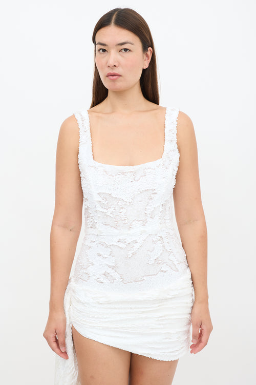 The Dolls House White Sequin Cindy Sash Mini Dress