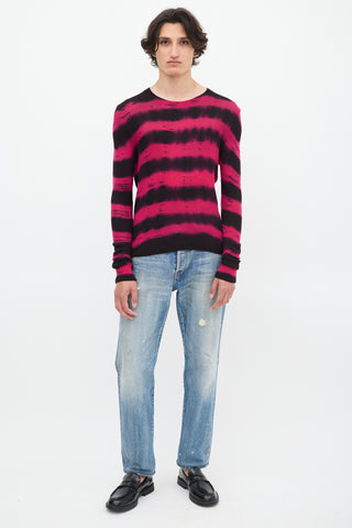 The Elder Statesman Fuchsia 
Black Cashmere Dye Striped Sweater