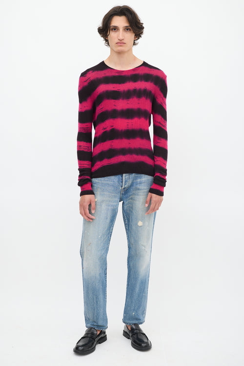 The Elder Statesman Fuchsia 
Black Cashmere Dye Striped Sweater