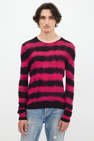 The Elder Statesman Fuchsia 
Black Cashmere Dye Striped Sweater