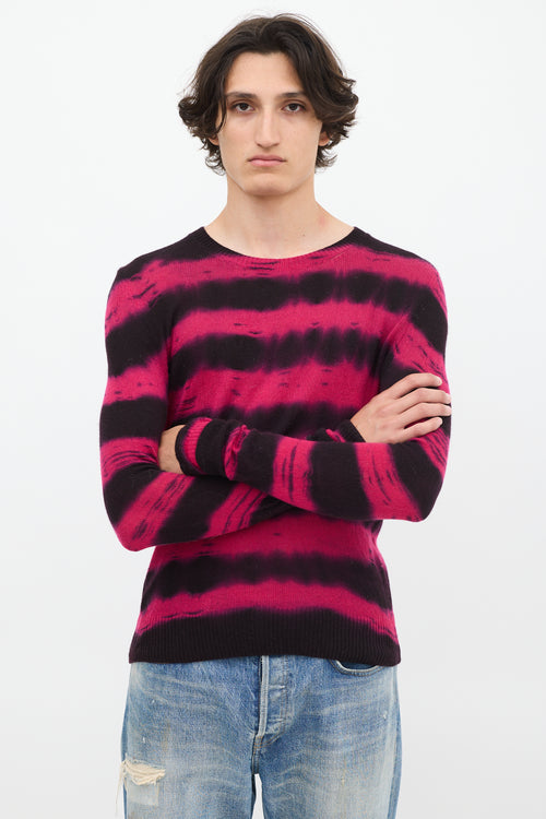 The Elder Statesman Fuchsia 
Black Cashmere Dye Striped Sweater