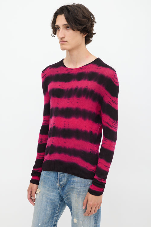 The Elder Statesman Fuchsia 
Black Cashmere Dye Striped Sweater