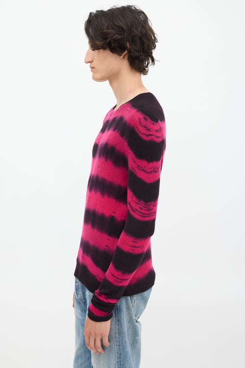 The Elder Statesman Fuchsia 
Black Cashmere Dye Striped Sweater