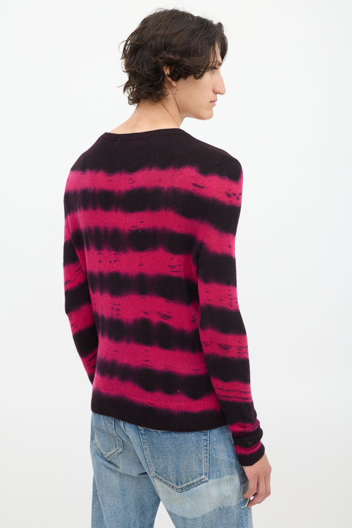 The Elder Statesman Fuchsia 
Black Cashmere Dye Striped Sweater