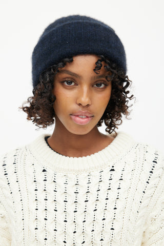 The Elder Statesman Navy Cashmere Ribbed Beanie